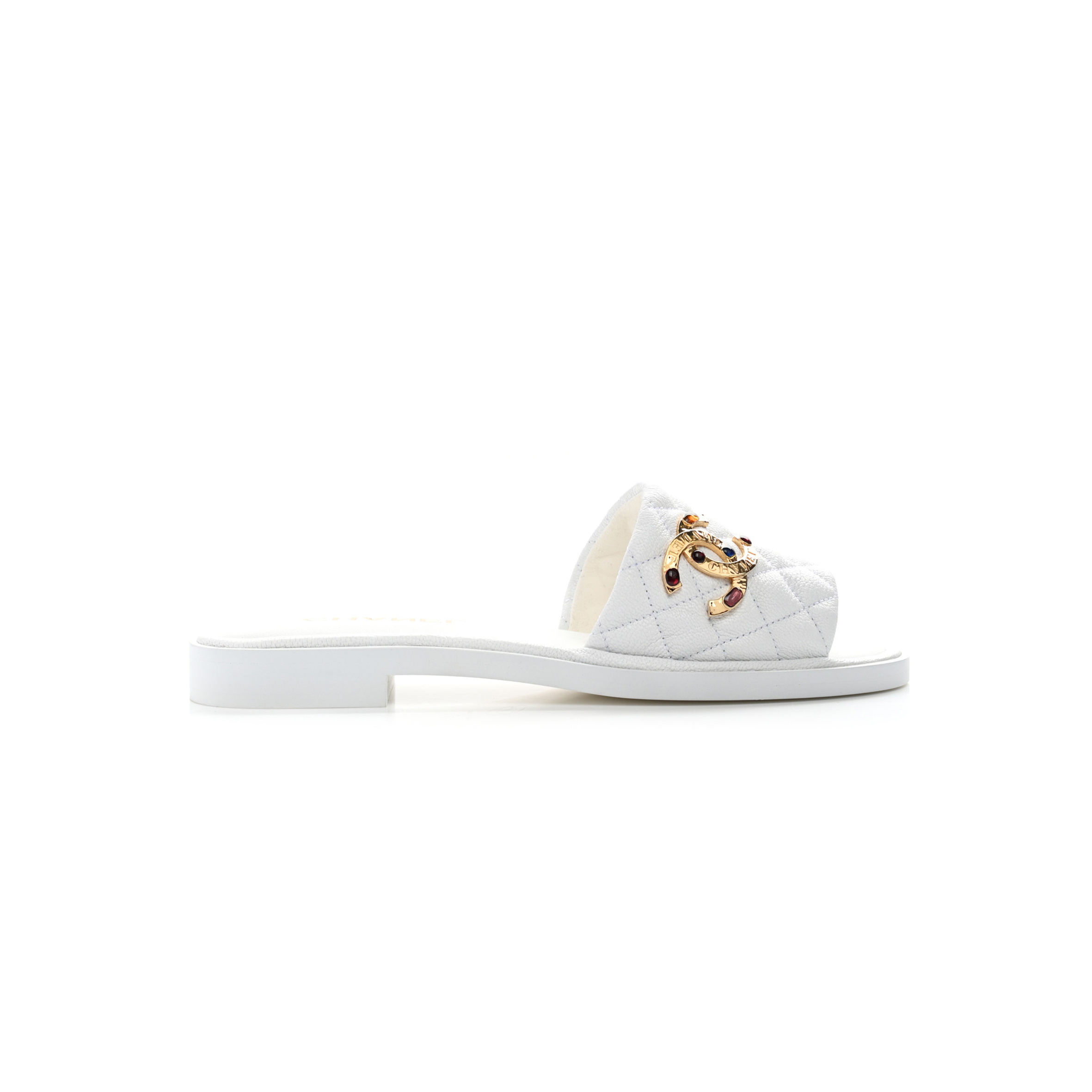 CHANEL MULES SHINY GOATSKIN & METAL WHITE G38794 X56519 0N778